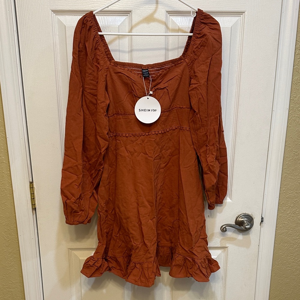 SHEIN Terracotta Long Sleeve Dress